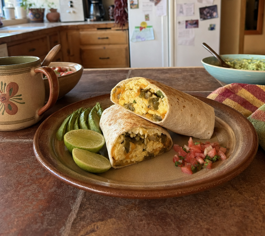 Breakfast Burritos with Roasted Hatch Green Chile