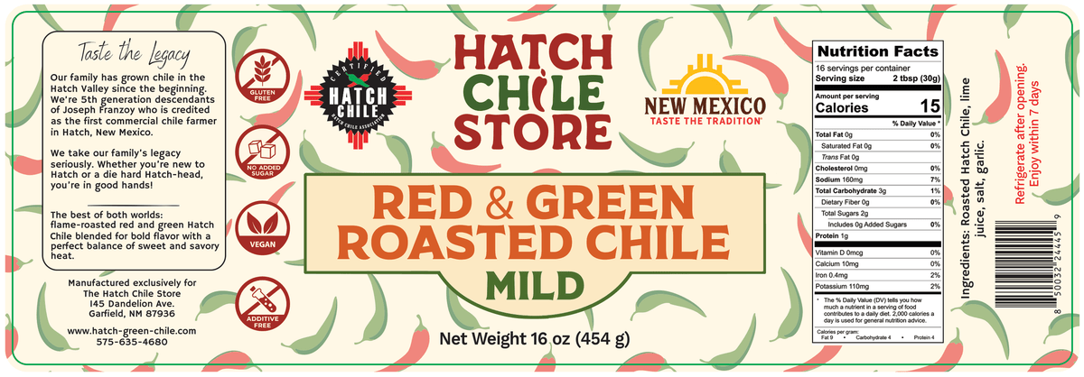 Jar of Hatch red and green roasted chile blend, mild heat