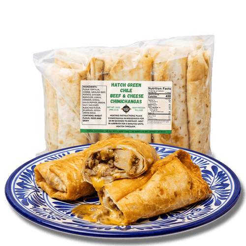 Hatch green chile beef and cheese chimichangas