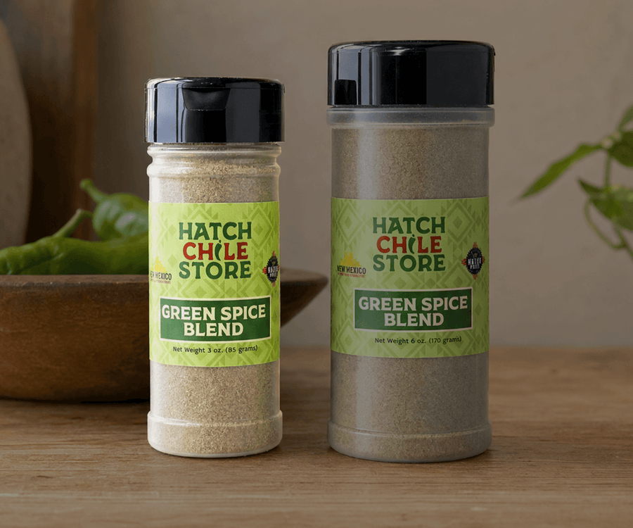 Hatch Chile Store green spice blend in 3 oz and 6 oz shaker jars