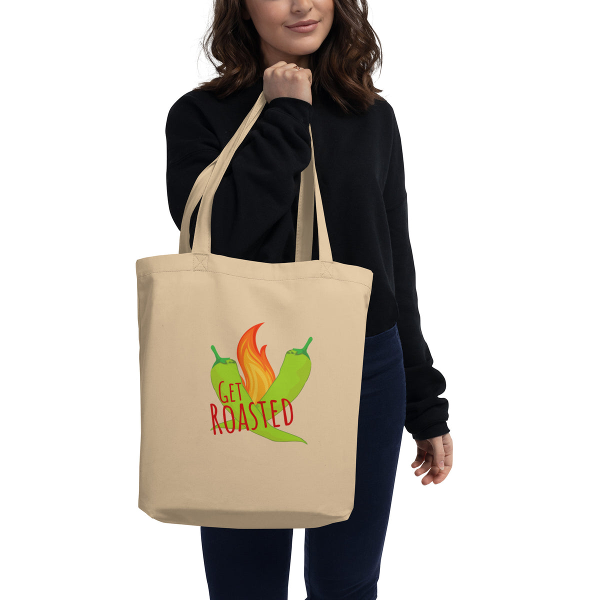 Get Roasted Tote Bag — eco tote bag in oyster, front view
