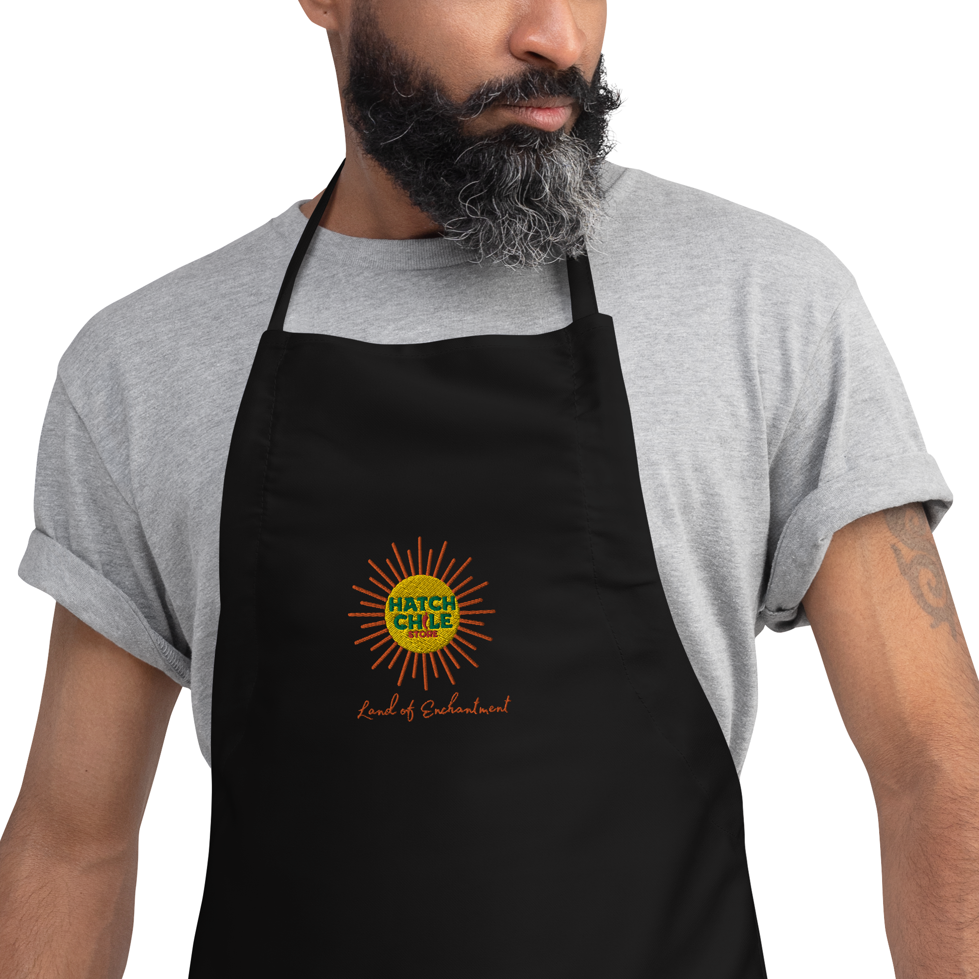 Black Land of Enchantment Embroidered Apron - Hatch Green Chile Store