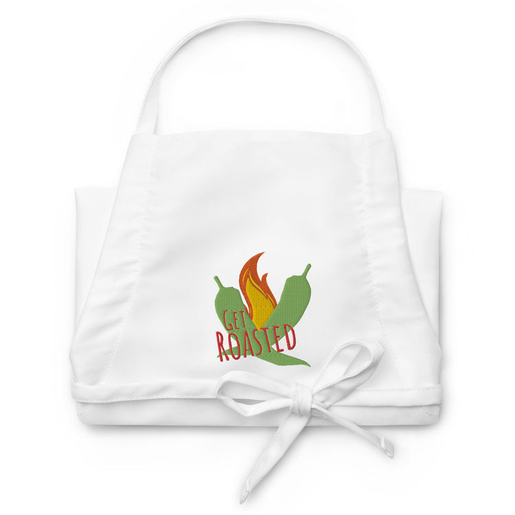 White Get Roasted Apron - Hatch green chile Store