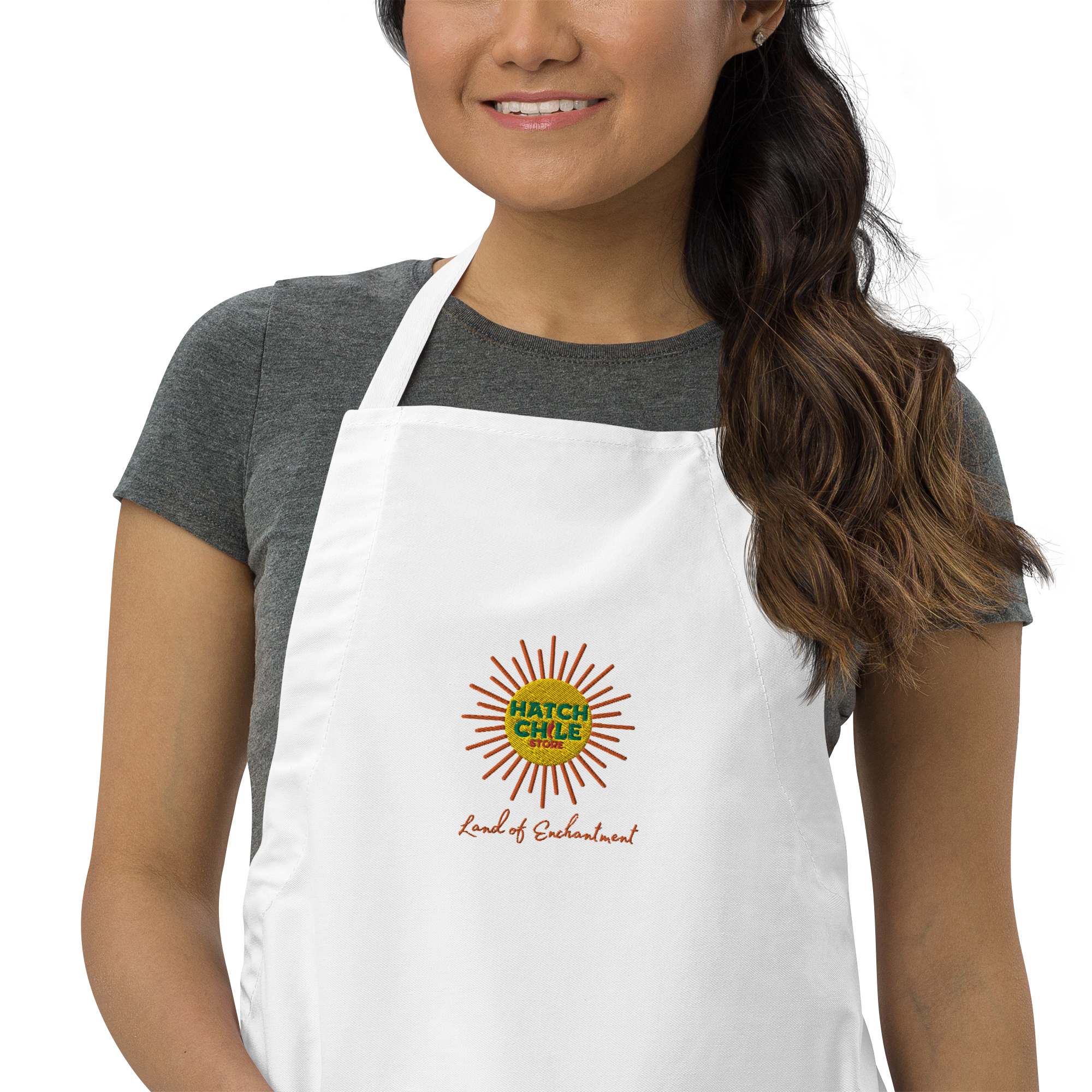 White Land of Enchantment Embroidered Apron - Hatch Green Chile Store