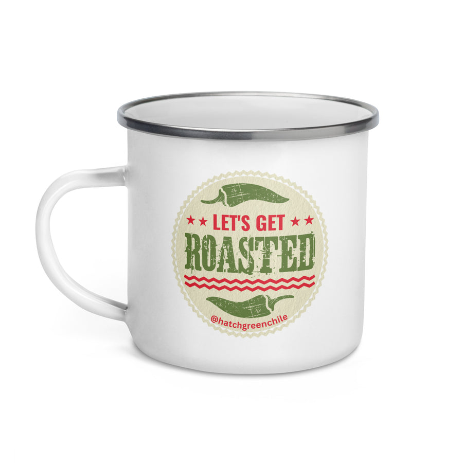 Get Roasted Enamel Mug — enamel mug, 12 oz in white, left view
