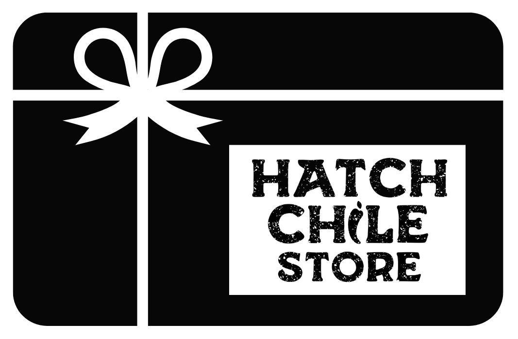 Black and white image of a Hatch Chile Store Gift Card featuring a large bow on top.
