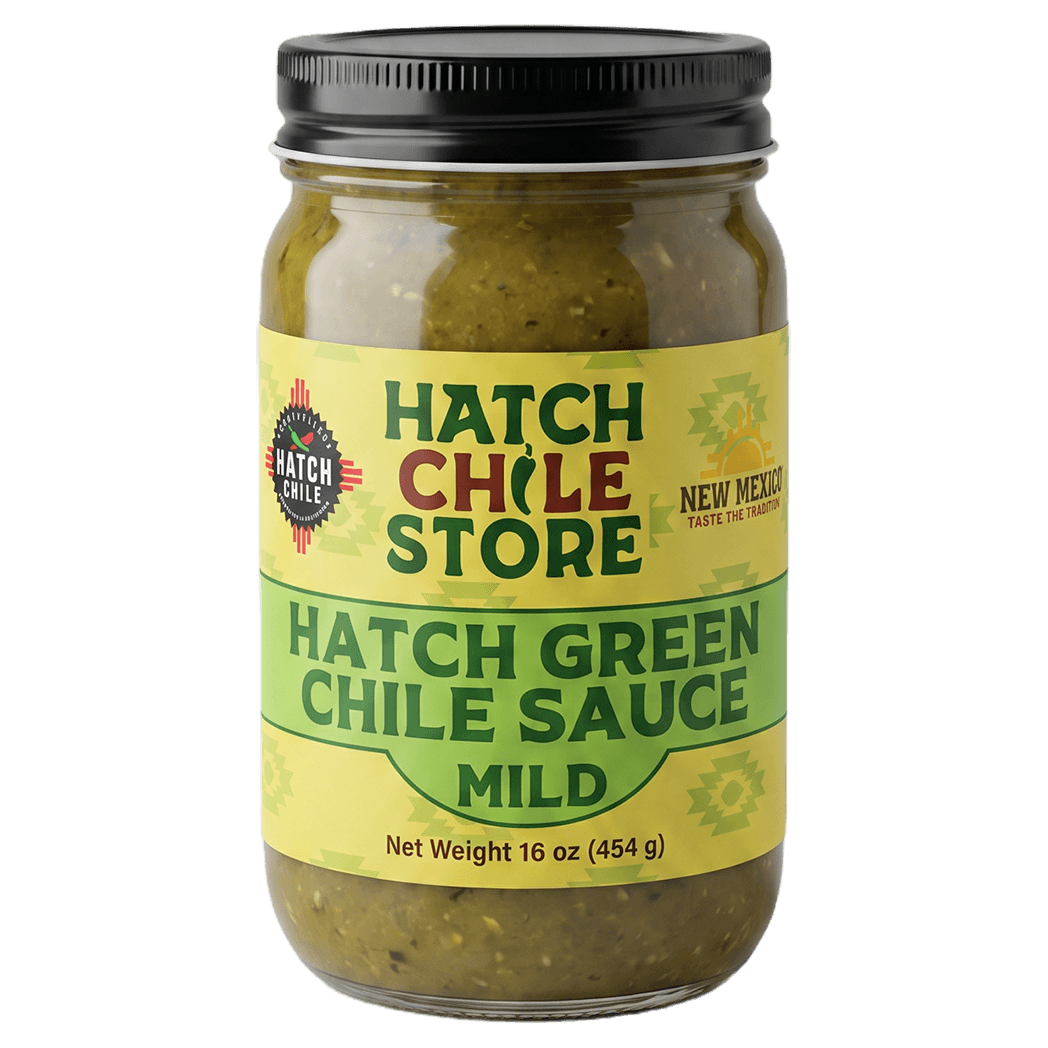 Hatch green chile sauce, mild — 16 oz jar of authentic New Mexico green chile