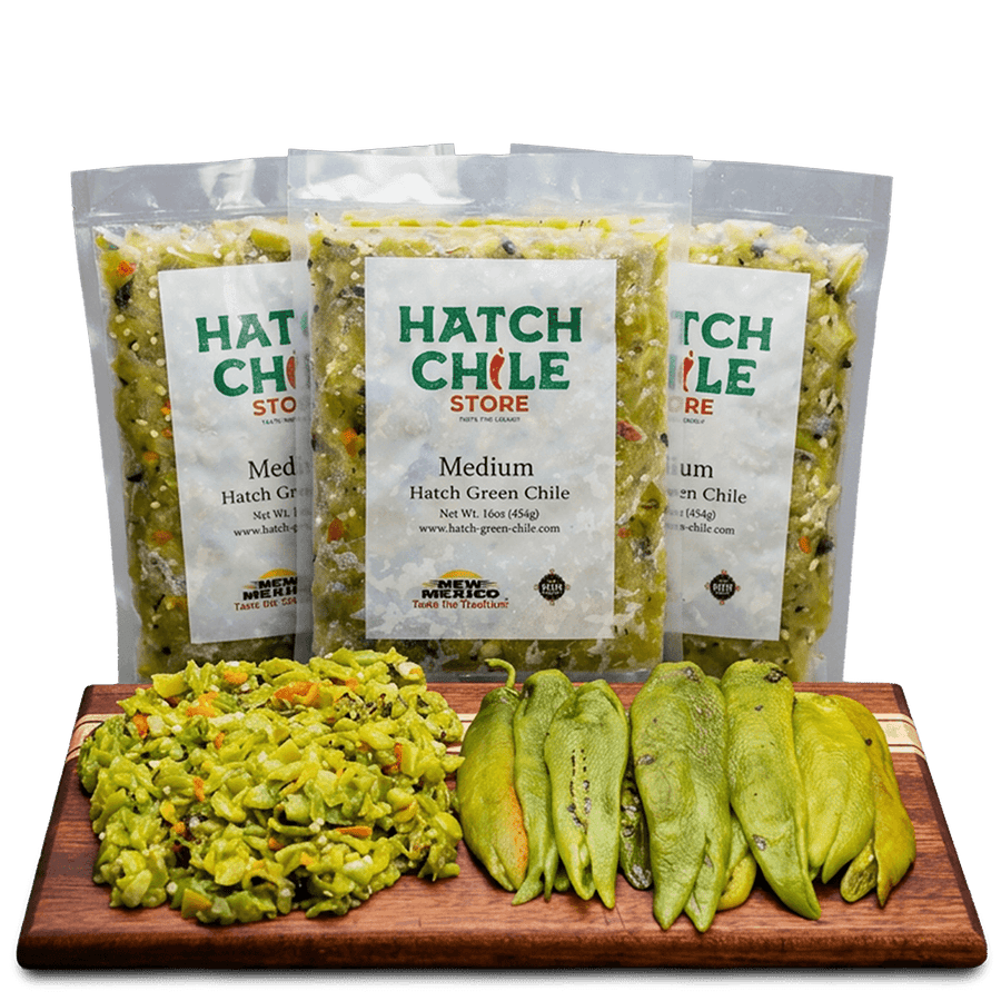 Flame-roasted Hatch green chile, peeled and ready to eat