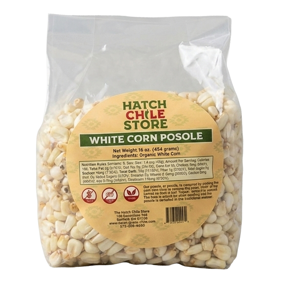 Bag of white corn posole from the Hatch Chile Store