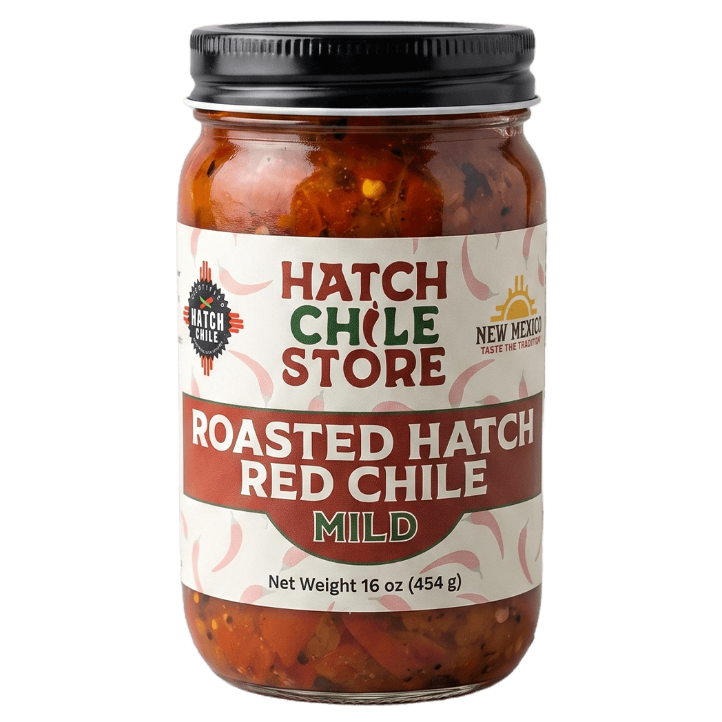 Roasted Hatch red chile, mild — 16 oz jar of New Mexico red chile