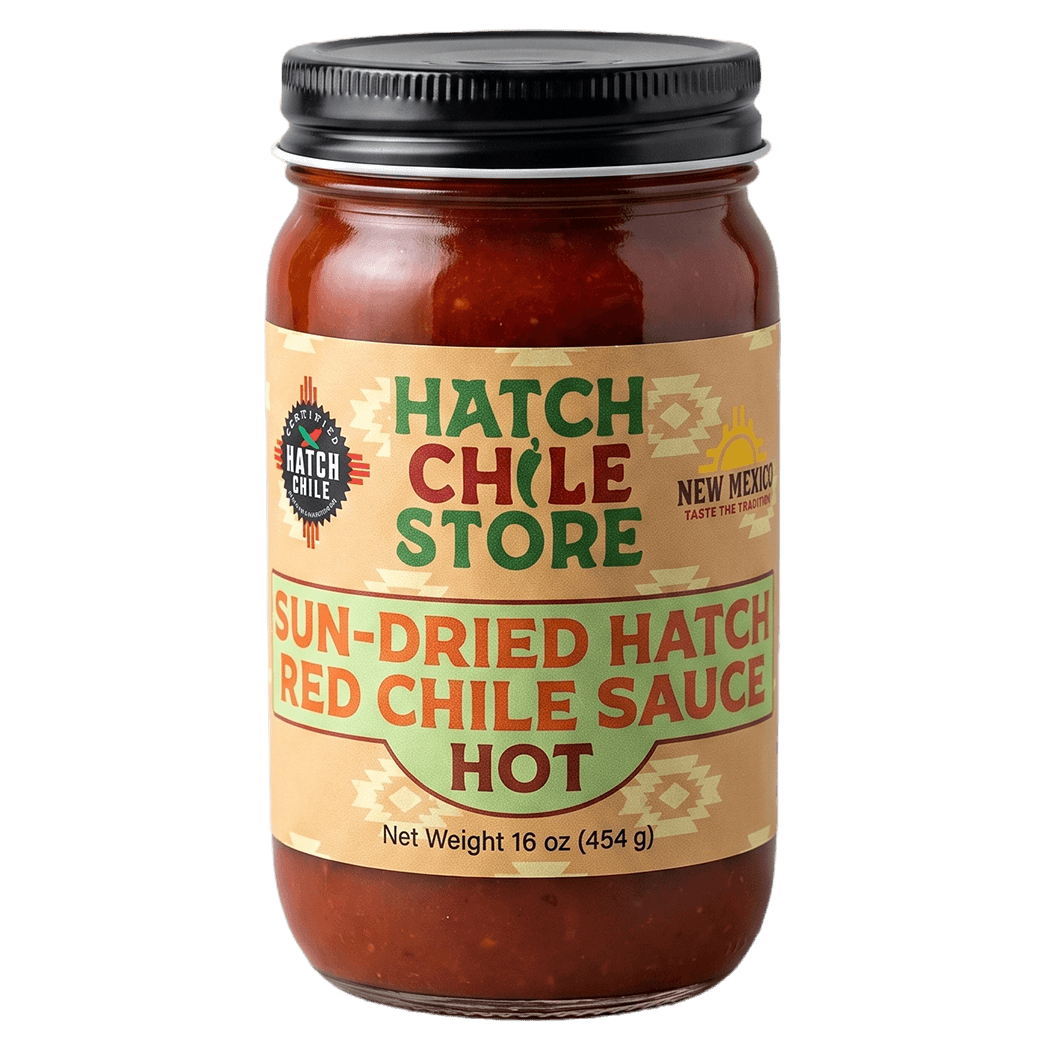 Sun-dried Hatch red chile sauce, hot — 16 oz jar of New Mexico red chile