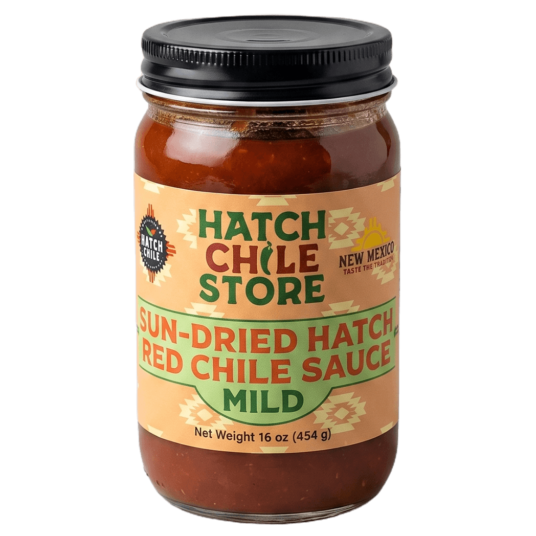 Sun-dried Hatch red chile sauce, mild — 16 oz jar of New Mexico red chile