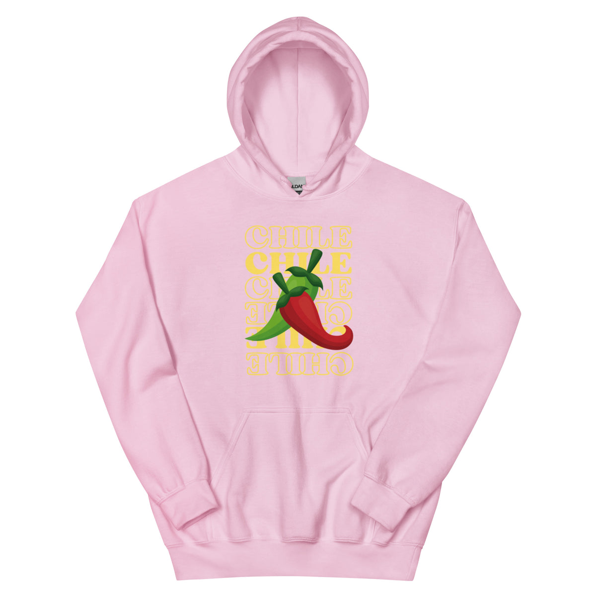 Red & Green Hoodie — unisex hoodie in light pink, front view