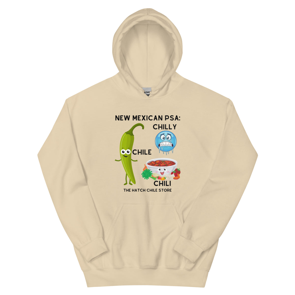PSA Hoodie — unisex hoodie in sand, front view