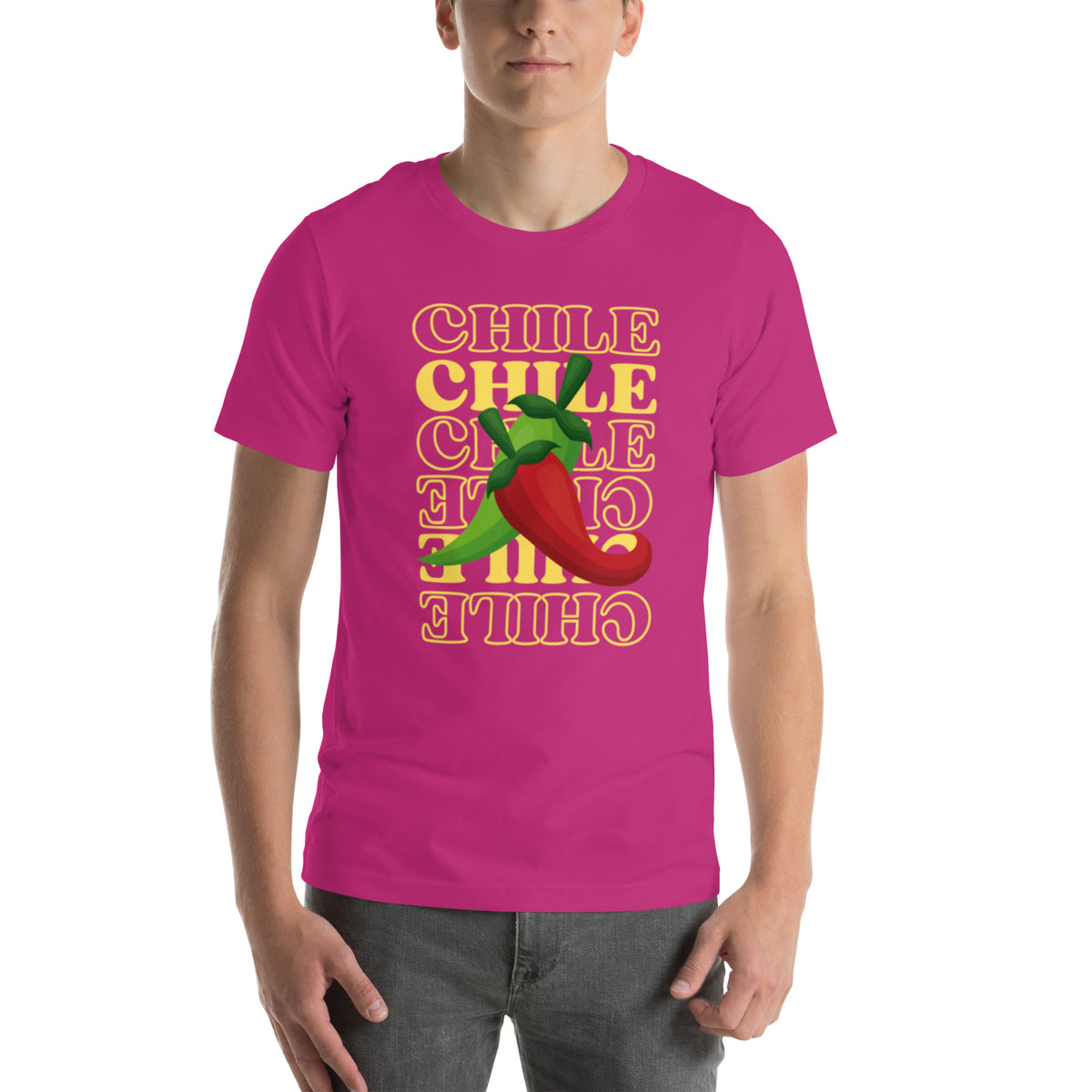 Red & Green Shirt — unisex t-shirt in berry, front view
