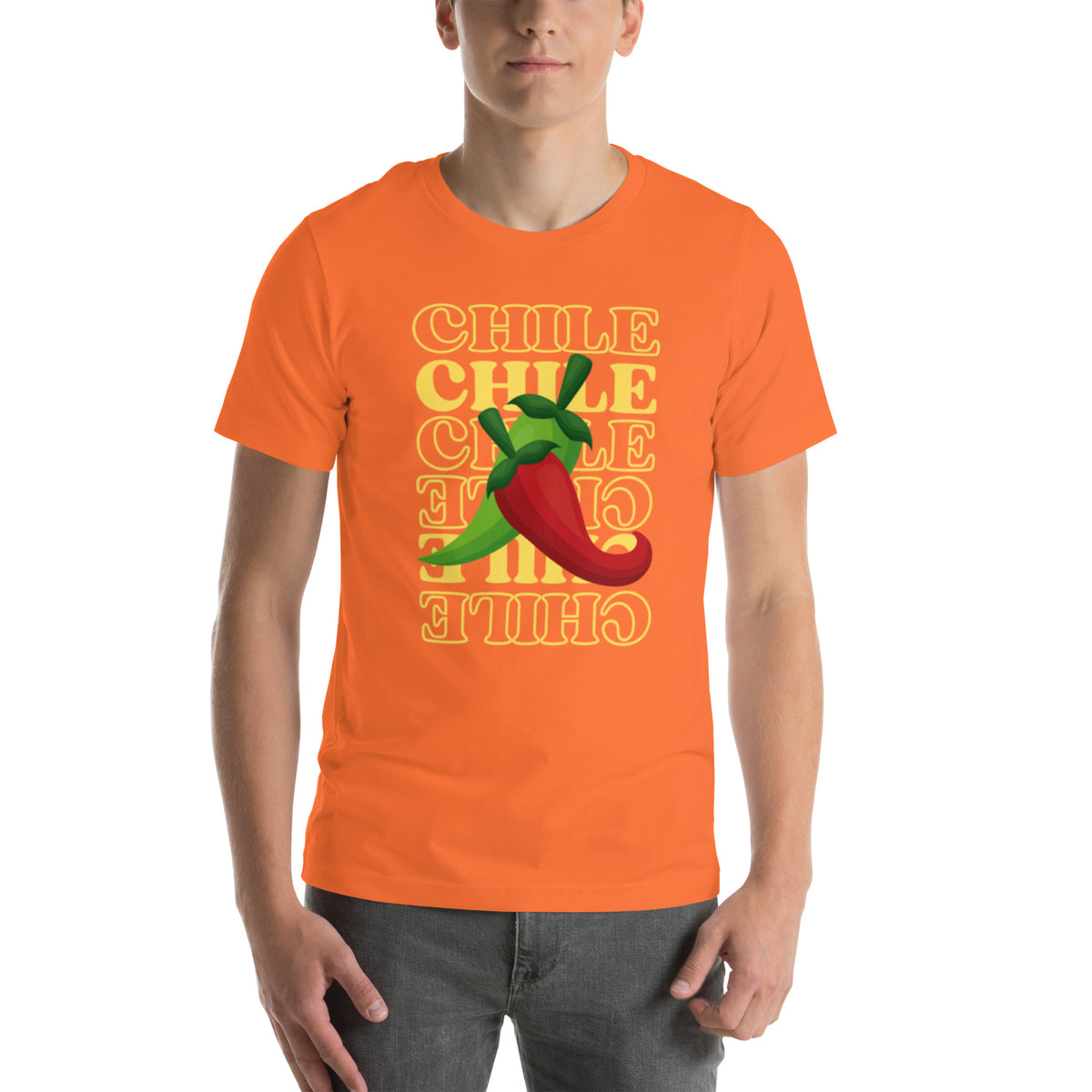Red & Green Shirt — unisex t-shirt in orange, front view