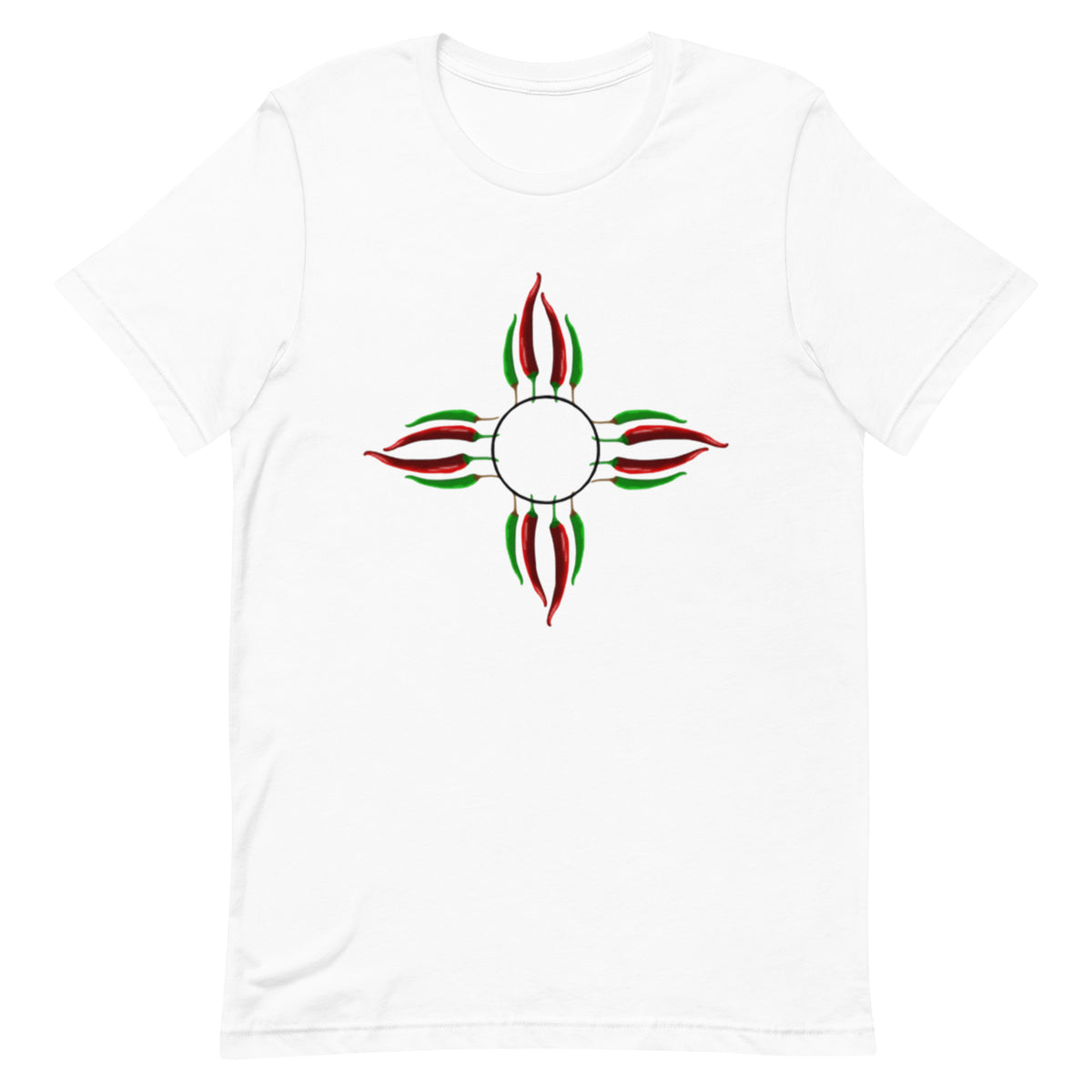 Chile Zia Shirt — unisex t-shirt in white, front view