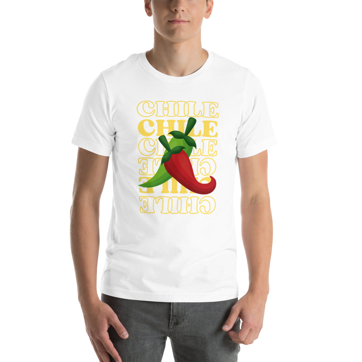 Red & Green Shirt — unisex t-shirt in white, front view