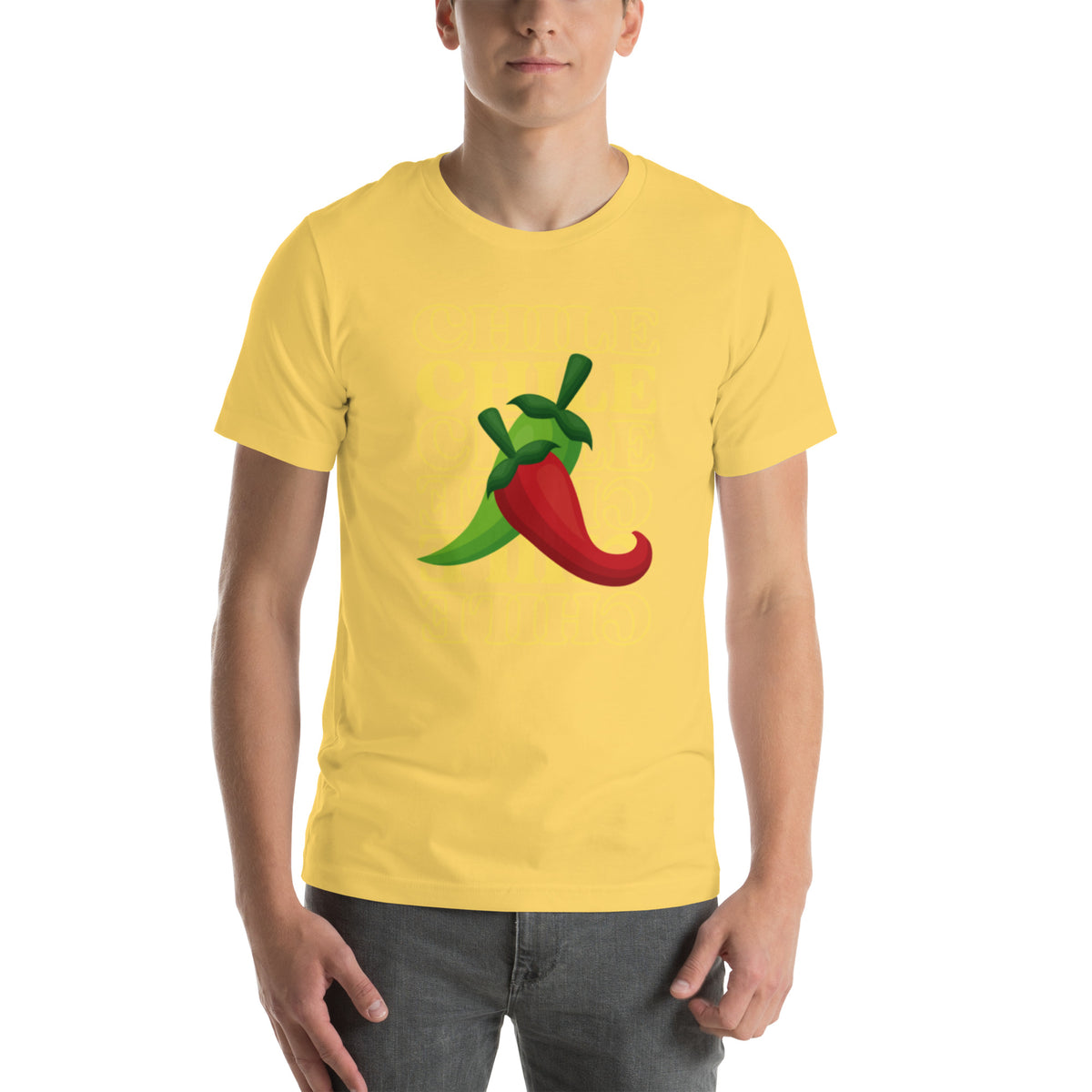 Red & Green Shirt — unisex t-shirt in yellow, front view