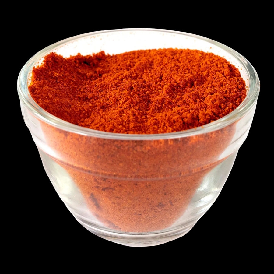 Glass bowl of ground Hatch red chile powder