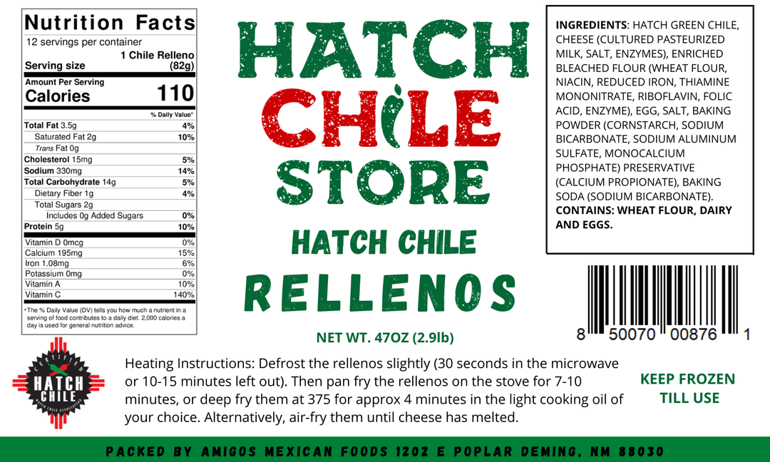 Product label of Hatch Green Chile Rellenos - HGCS