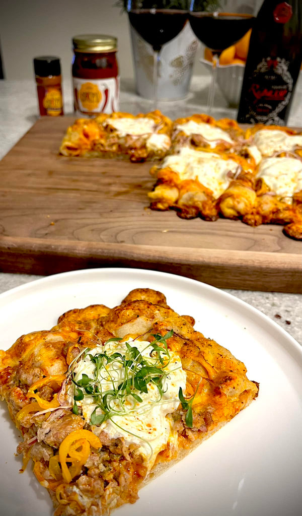 Spicy stuffed crust pizza with hatch green chile and sausage 