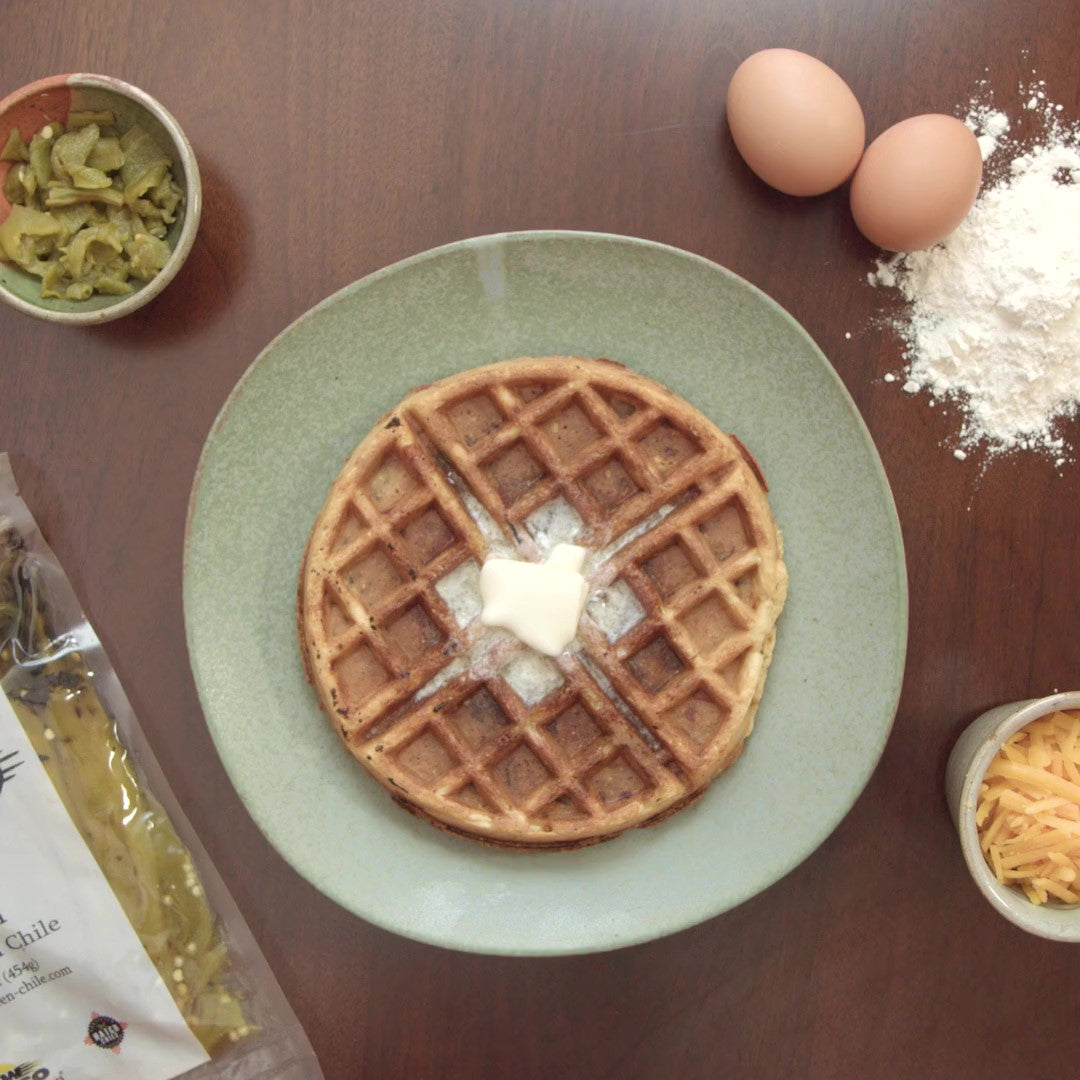 Green Chile Cheese Cornbread Waffles