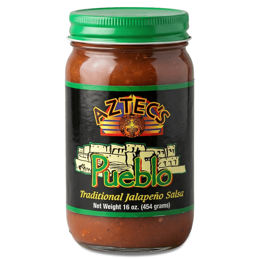 16 oz jar of Aztec Pueblo traditional jalapeño salsa