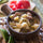 Close-up of Hatch green chile stew with pork, potatoes and green chile
