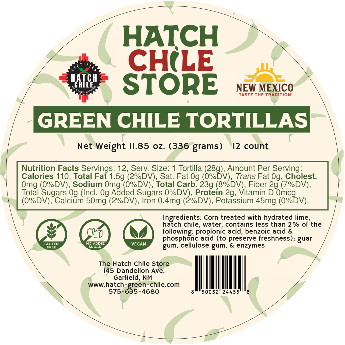 Three packs of Hatch green chile corn tortillas