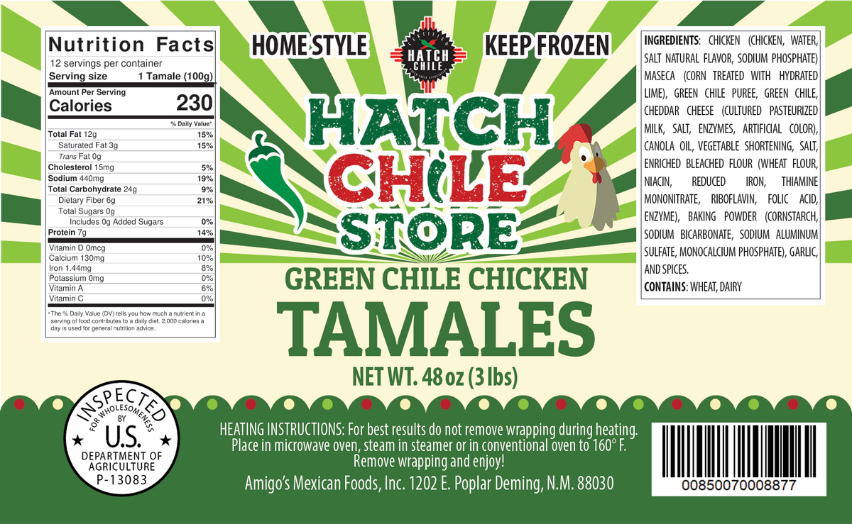 Package of Hatch green chile chicken tamales