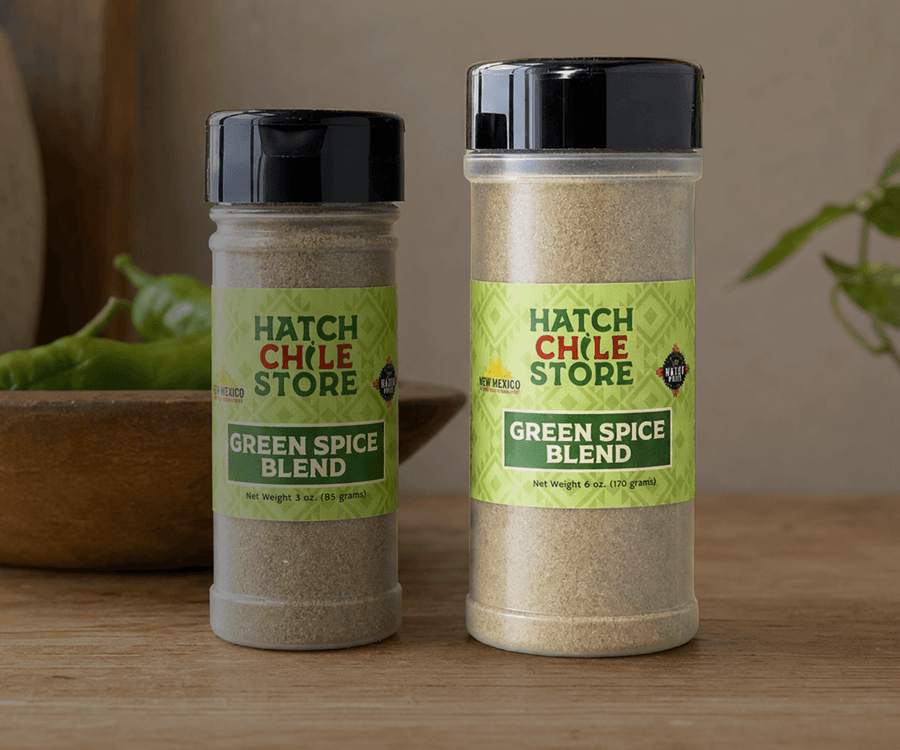 Hatch Chile Store green spice blend shaker jars in 3 oz and 6 oz sizes