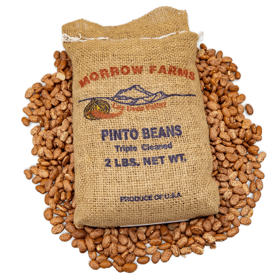 Bag of Morrow Farms pinto beans grown in New Mexico