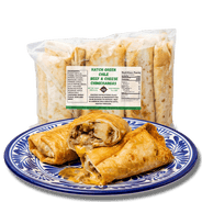 Hatch green chile beef and cheese chimichangas
