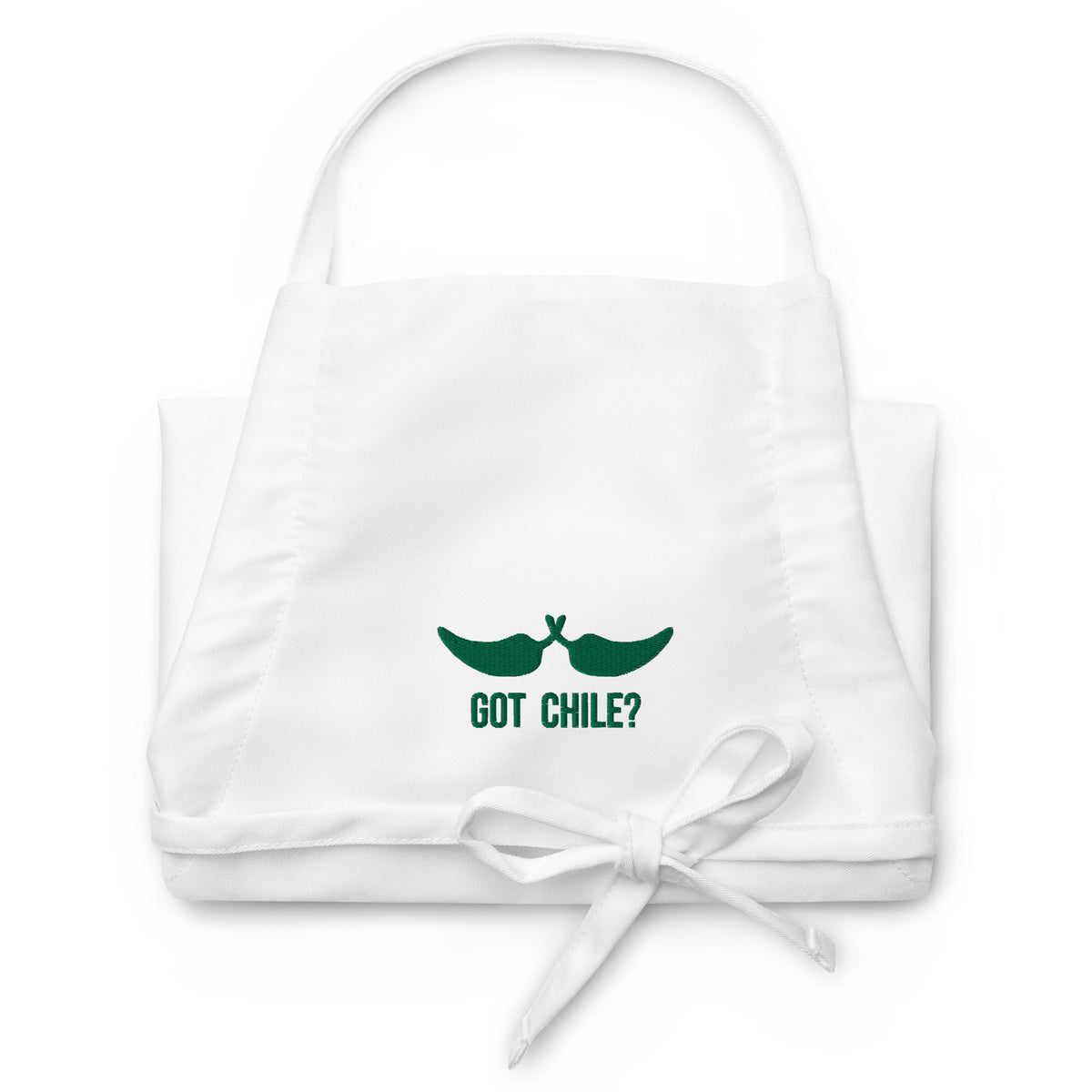 Got Chile? Embroidered Apron — embroidered apron in white, front view
