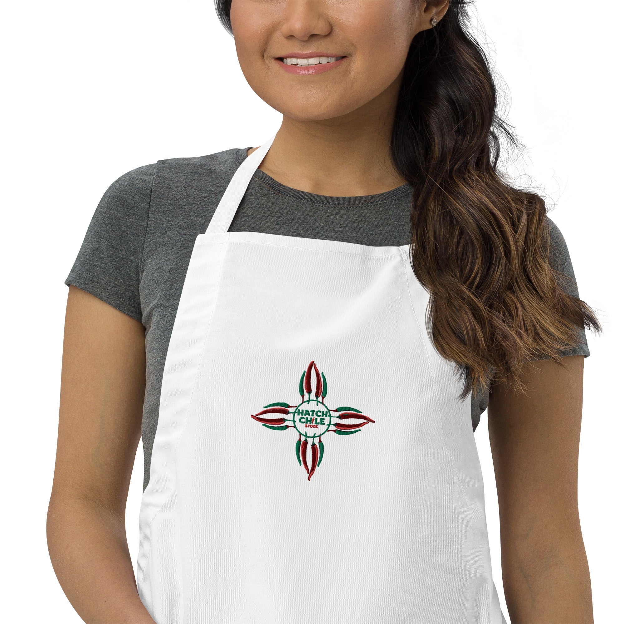 Chile Zia Embroidered Apron - White - Hatch Green Chile Store