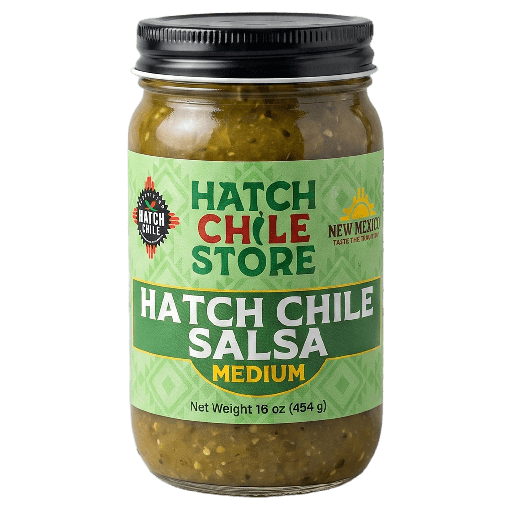 Hatch chile salsa, medium — 16 oz jar of roasted New Mexico green chile salsa