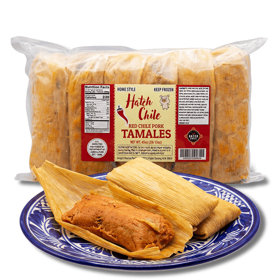 Hatch red chile pork tamales