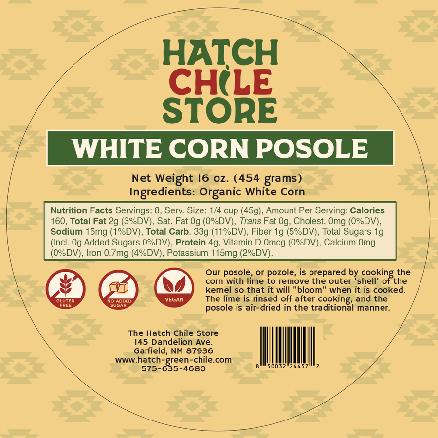 White corn posole label with nutrition facts and ingredients