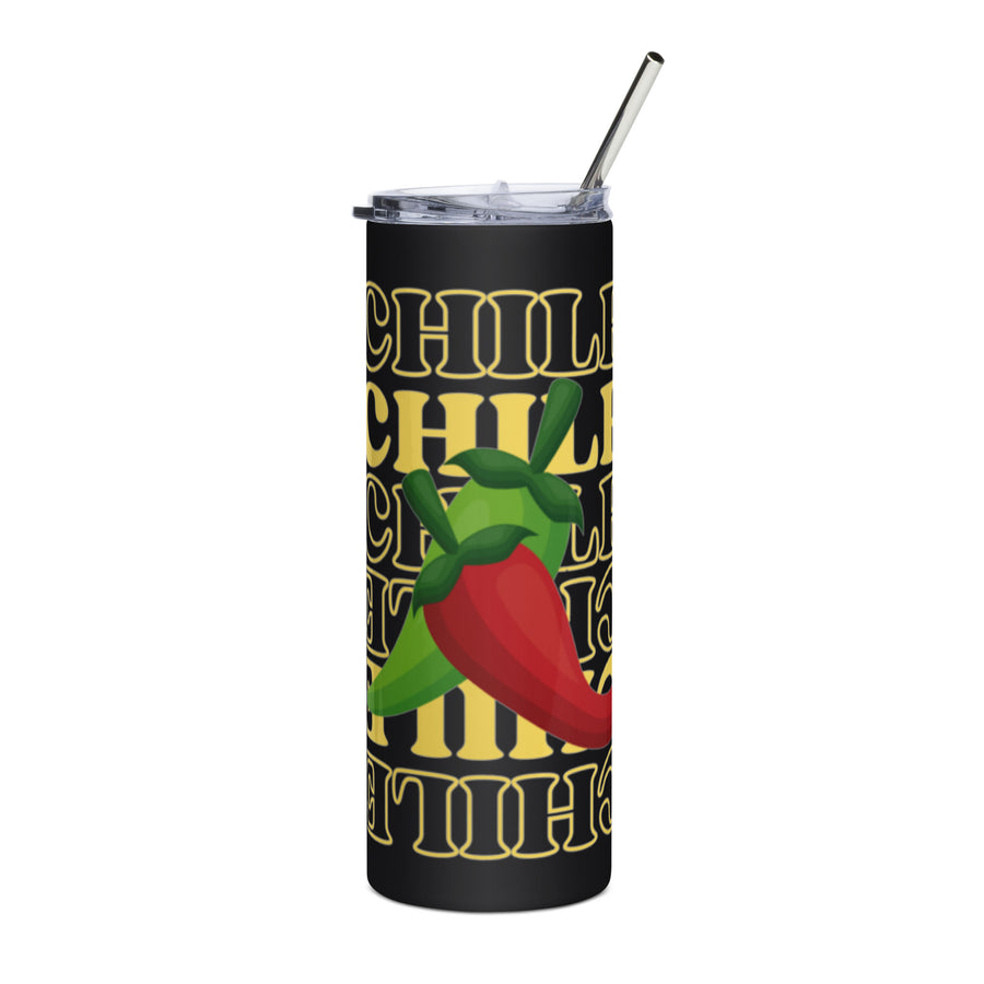 Red & Green Tumbler — stainless steel tumbler in black, front view