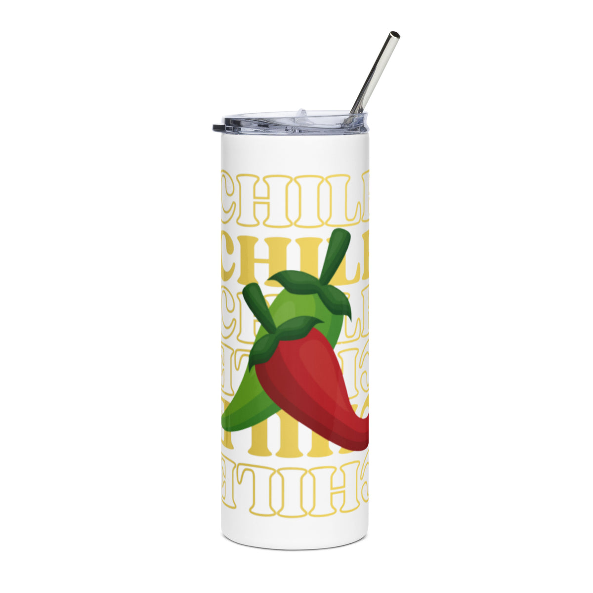 Red & Green Tumbler — stainless steel tumbler in white, front view