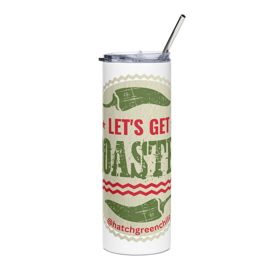Get Roasted Stainless Steel Tumbler — stainless steel tumbler in white, front view