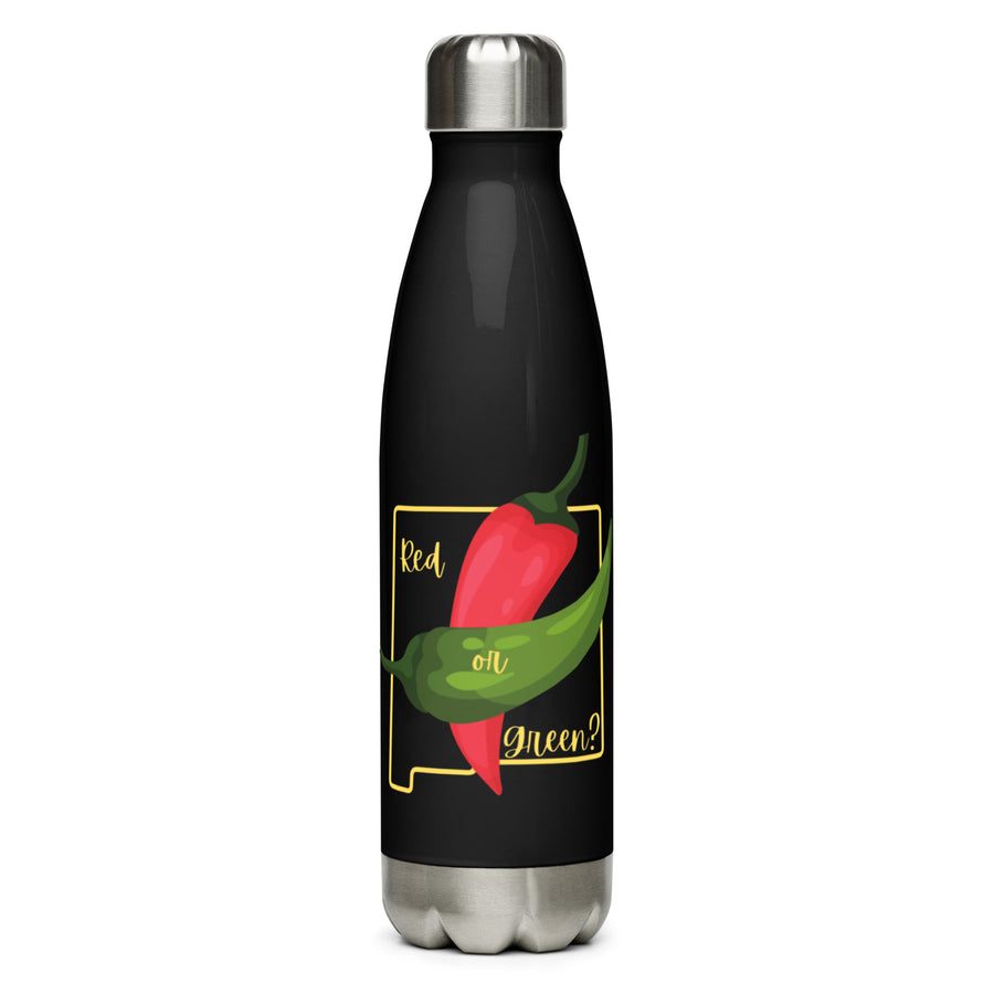 State Question Water Bottle — stainless steel water bottle, 17 oz in black, front view