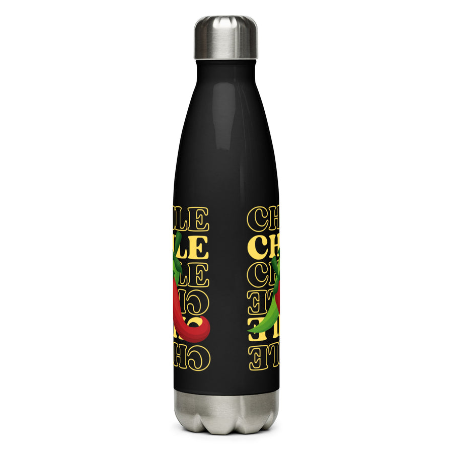 Red & Green Water Bottle — stainless steel water bottle, 17 oz in black, front view