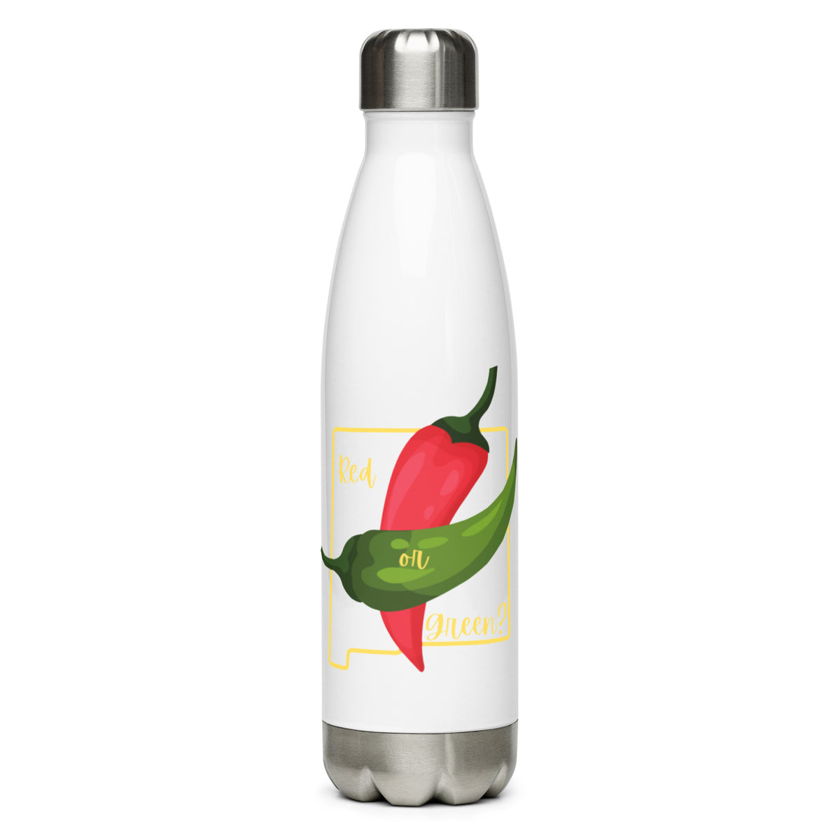 State Question Water Bottle — stainless steel water bottle, 17 oz in white, front view