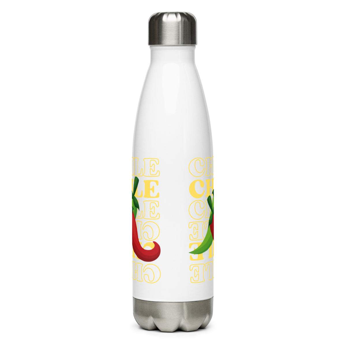 Red & Green Water Bottle — stainless steel water bottle, 17 oz in white, front view