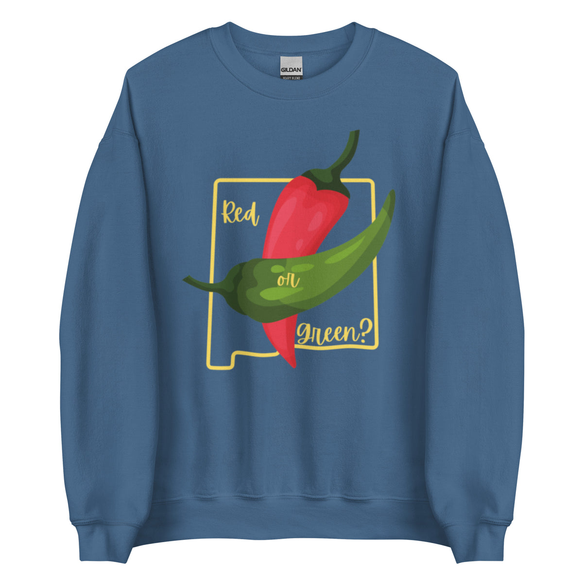 State Question Sweatshirt — crew neck sweatshirt in indigo blue, front view
