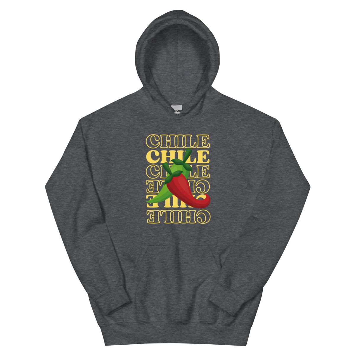Red & Green Hoodie — unisex hoodie in dark heather, front view