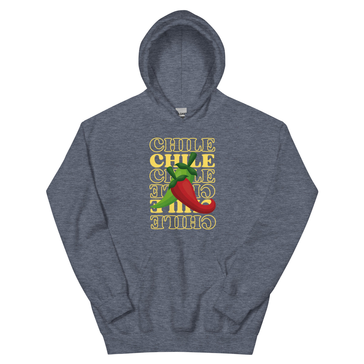 Red & Green Hoodie — unisex hoodie in heather sport dark navy, front view