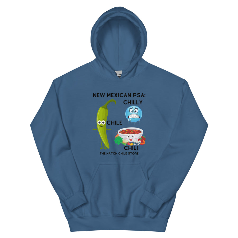 PSA Hoodie — unisex hoodie in indigo blue, front view